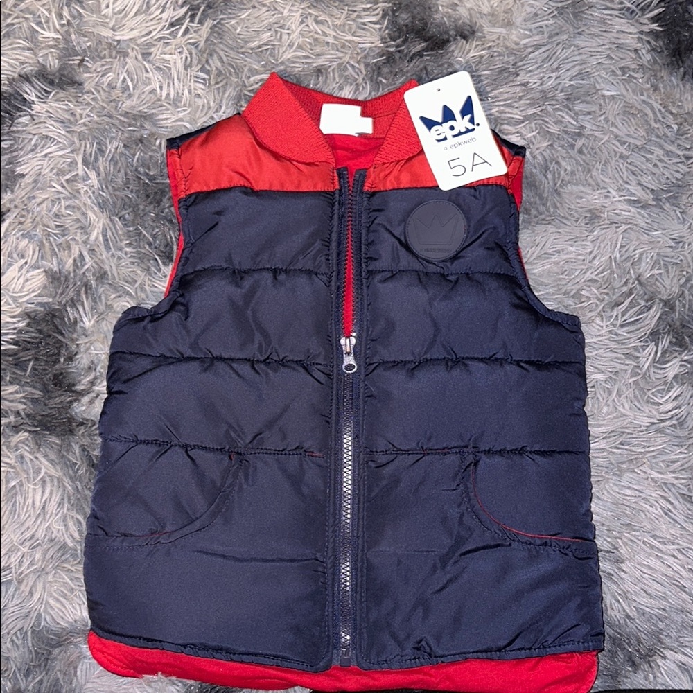 Boys Red and Navy Puffer Vest